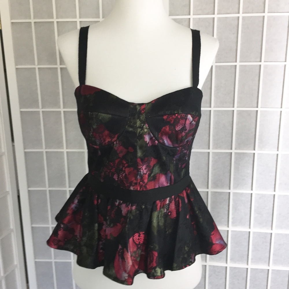 Pearl by Georgina Chapman Lace Floral Peplum Top